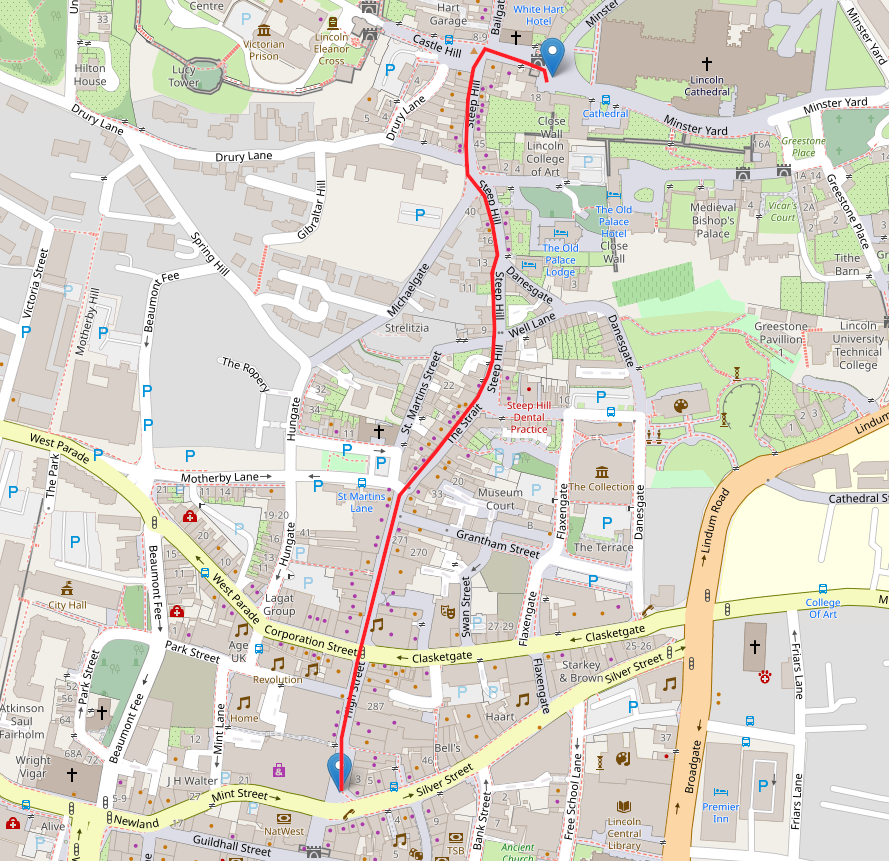 Map of Route from Downhill to Uphill